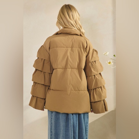 #116 Ruffle Mocha Puffer Jacket - Picture 3 of 6